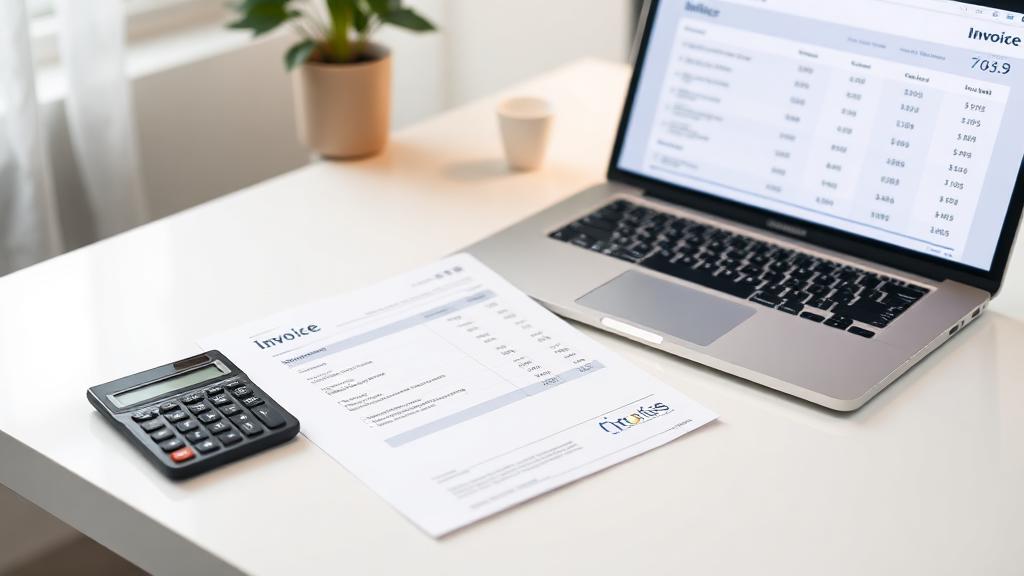Facture professionnelle, calculatrice et ordinateur portable